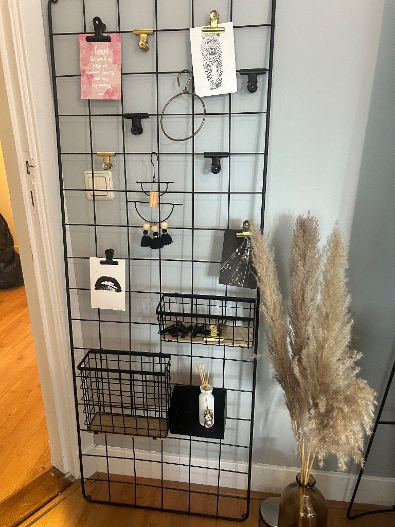 Zwart metalen memobord / wandrek inclusief accessoires, Huis en Inrichting, Ophalen, Zo goed als nieuw, Overige typen