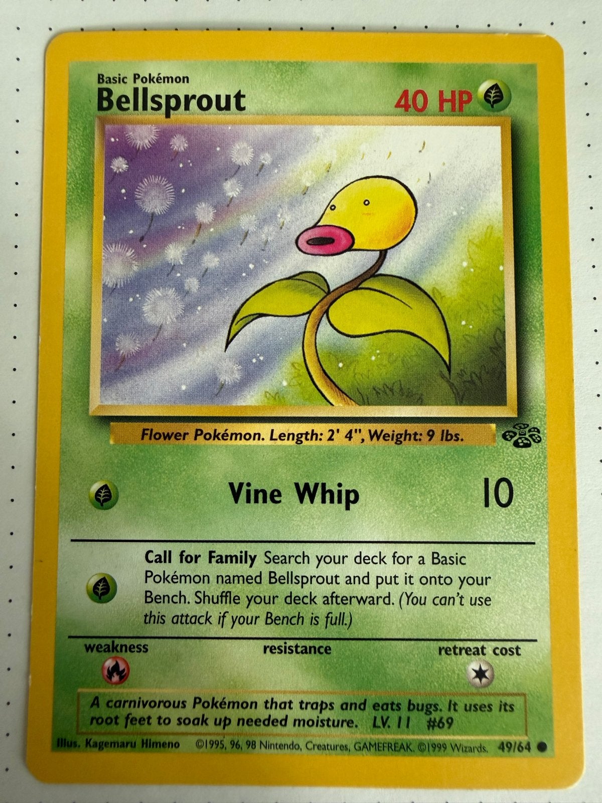 Bellsprout Jungle Pokémon Kaart 1999 - Vintage TCG, Ophalen of Verzenden, Gebruikt, Losse kaart