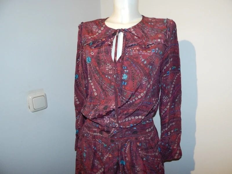 Zadig & Voltaire bordeaux rode jurk in print strik hals 38, Maat 38/40 (M), Zadig & voltaire, Verzenden, Zo goed als nieuw