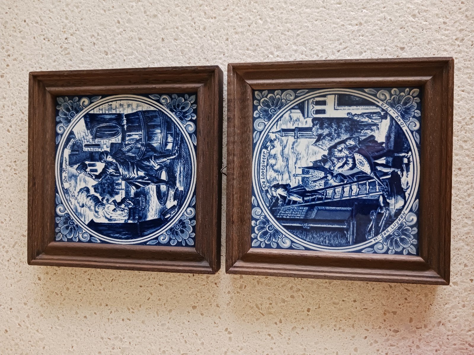 Delfts Blauw Tegeltableau: De Kuiper & De Loodgieter, Ophalen