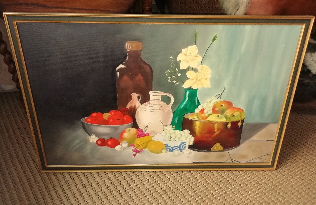Klassiek schilderij 85 x 54 cm N. Baltus stilleven, Ophalen of Verzenden
