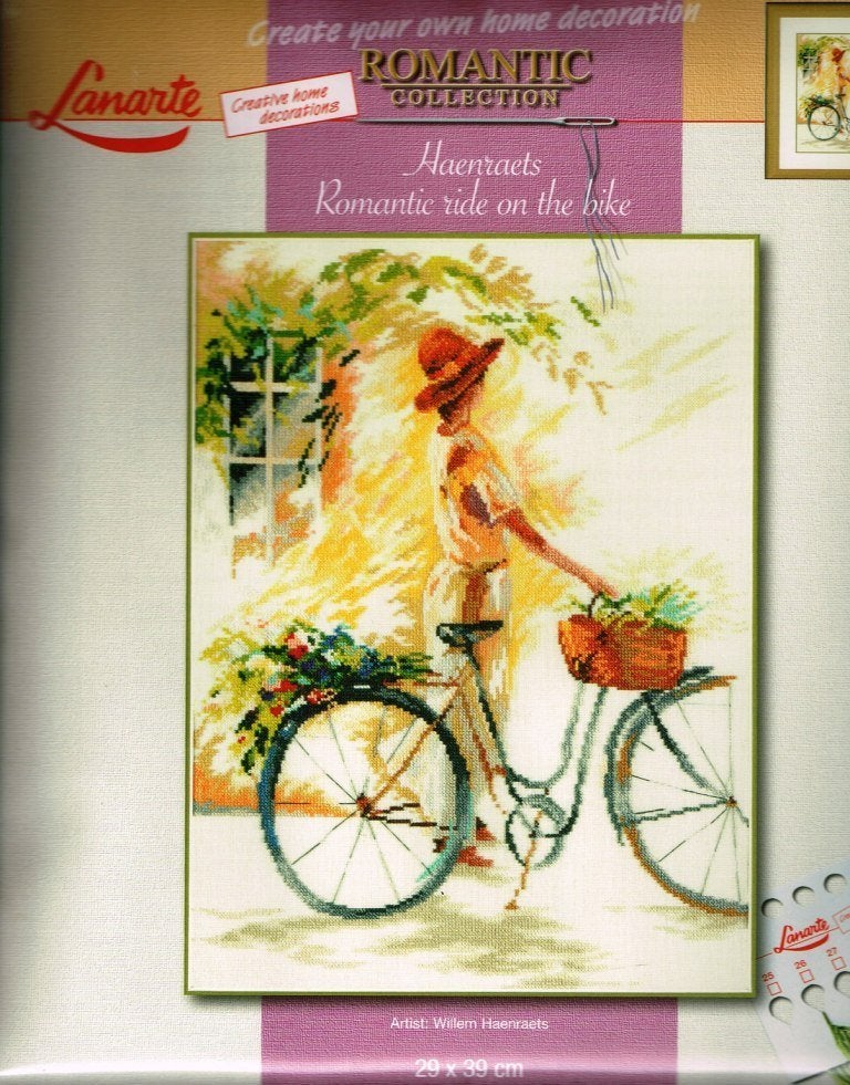 Cado LANARTE borduurpakket ROMANTIC RIDE ON THE BIKE 34805, Hobby en Vrije tijd, Borduren en Borduurmachines, Nieuw, Borduurpakket