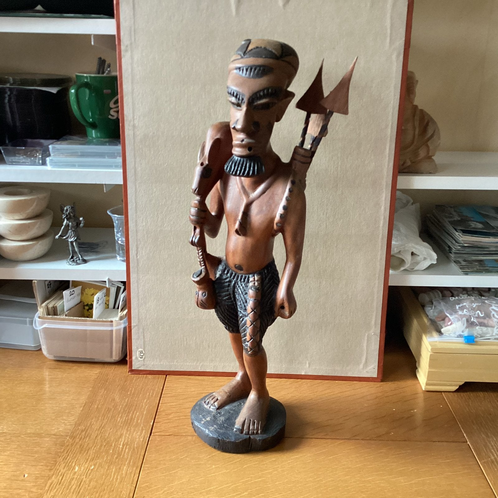 Groot BEELD, Afrikaanse jager van hout, 48H voor 25 euro., Hout, Bruin, Afrika, Ophalen of Verzenden