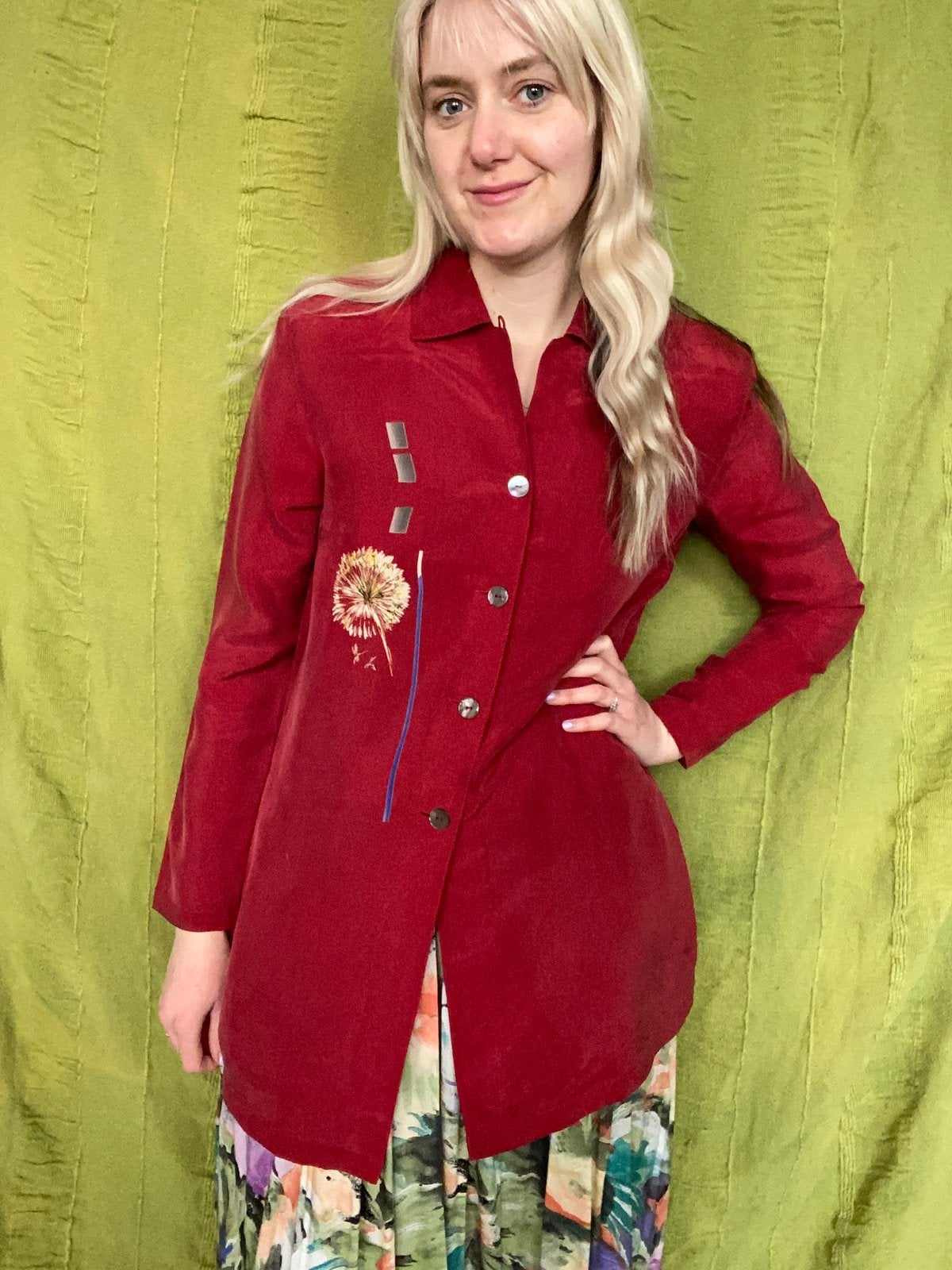 Vintage blouse - rood - bloem - jaren 90 - 38/M/medium, Kleding | Dames, Maat 38/40 (M), Hgv, Hgv, Ophalen of Verzenden