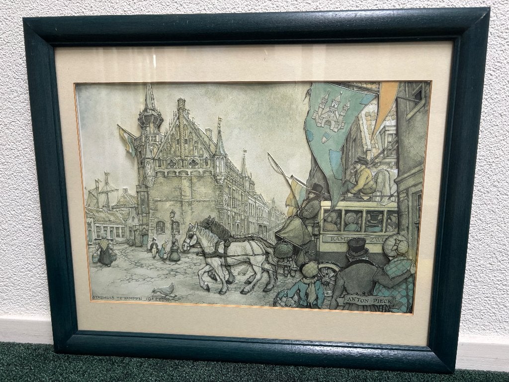 Anton Pieck schilderij 3D print van stadhuis uit Kampen, Antiek en Kunst, Ophalen of Verzenden