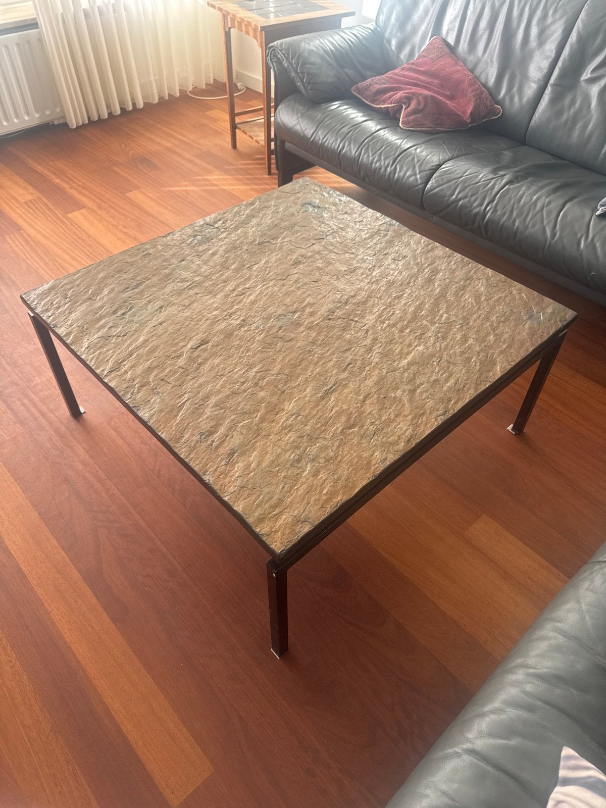 Salontafel met natuurstenen blad 90x90, Ophalen, Gebruikt, Vierkant, 50 tot 100 cm