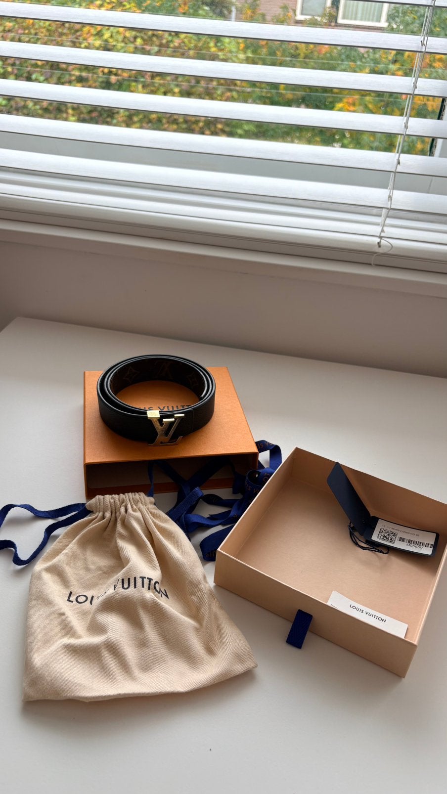 Louis Vuitton LV Initiales Reversible Belt – Black/Monogram, Ophalen, 80 tot 90 cm, 3 tot 5 cm, Zwart