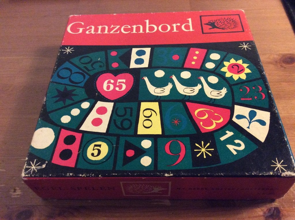 Vintage Ganzenbord, Egel spelen. jaren 50, Verzamelen, Ophalen of Verzenden, Gebruikt