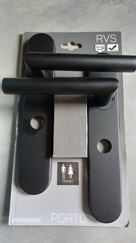 Novidade deurkrukset Porto ovaal schild WC zwart RVS, Verzenden, Nieuw, Rvs, Klink of Kruk