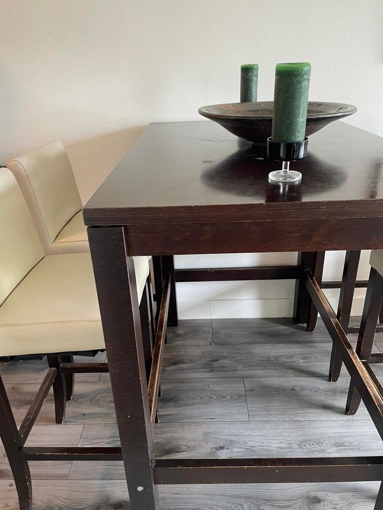 Hoge gezellige houten eet/ bartafel incl stoelen, Huis en Inrichting, Tafels | Statafels, Ophalen, Gebruikt