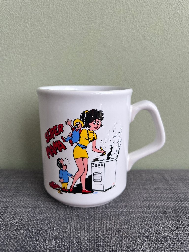 Vintage "Super Mama!" Mok – Jaren '80 Retro Stripstijl Humor, Overige merken, Verzenden, Mok, Zo goed als nieuw