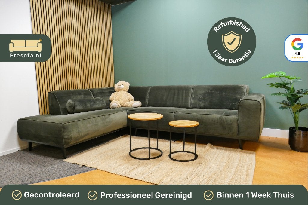 Hoekbank Groen Velvet BepureHome, 250 tot 300 cm, -, Hoekbank, Zo goed als nieuw