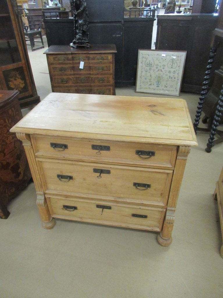Oer 11634 antieke 19e eeuwse grenenhouten 3 laden commode, Ophalen