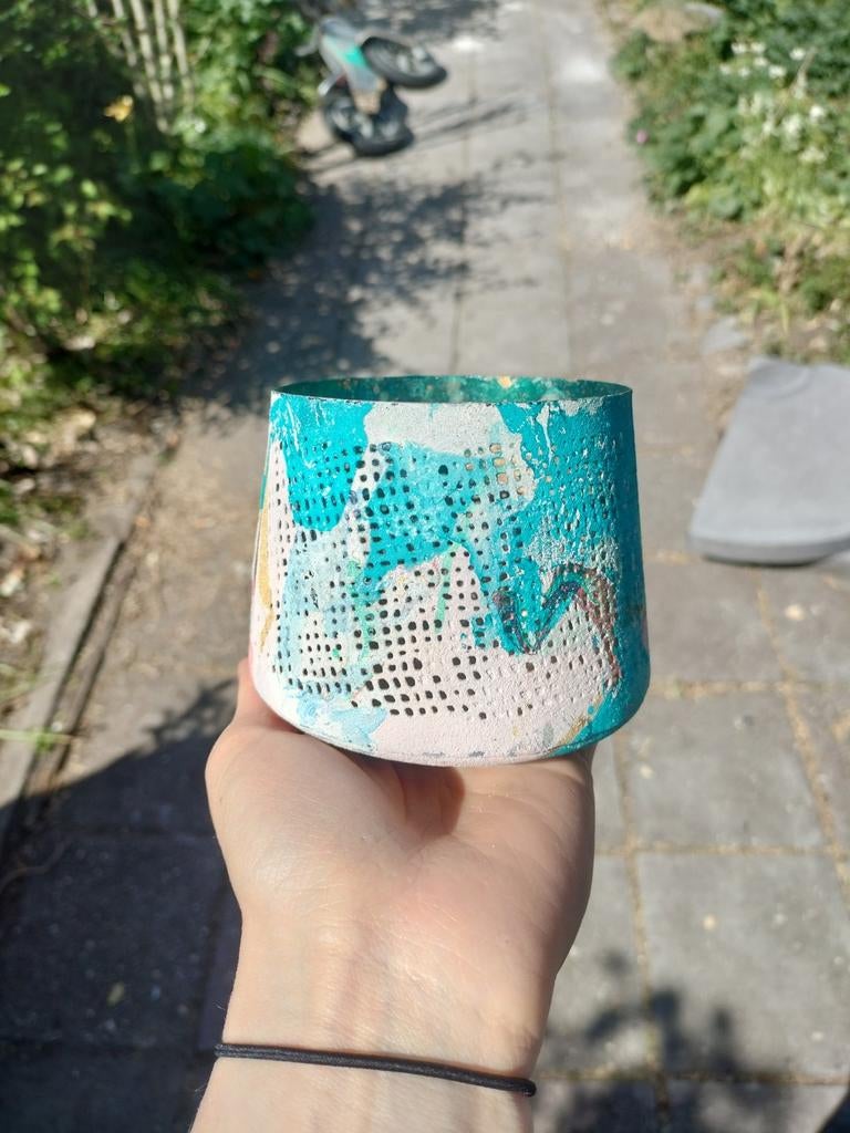 Unieke hand versierde waxinelichthouder, Ophalen, Overige materialen, Gebruikt, Overige kleuren