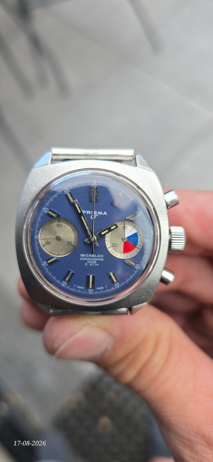 Prisma GT Incabloc Chronograaf Jaren '70 Valjoux 7733/7734, Overige merken, Staal, Met bandje, Polshorloge