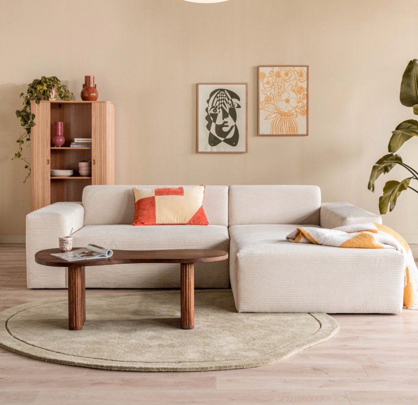 Naduvi Hoekbank Nina rechts ribstof Creme | Van €1499, nu, Naduvi, Nieuw, Ophalen of Verzenden, Naduvi