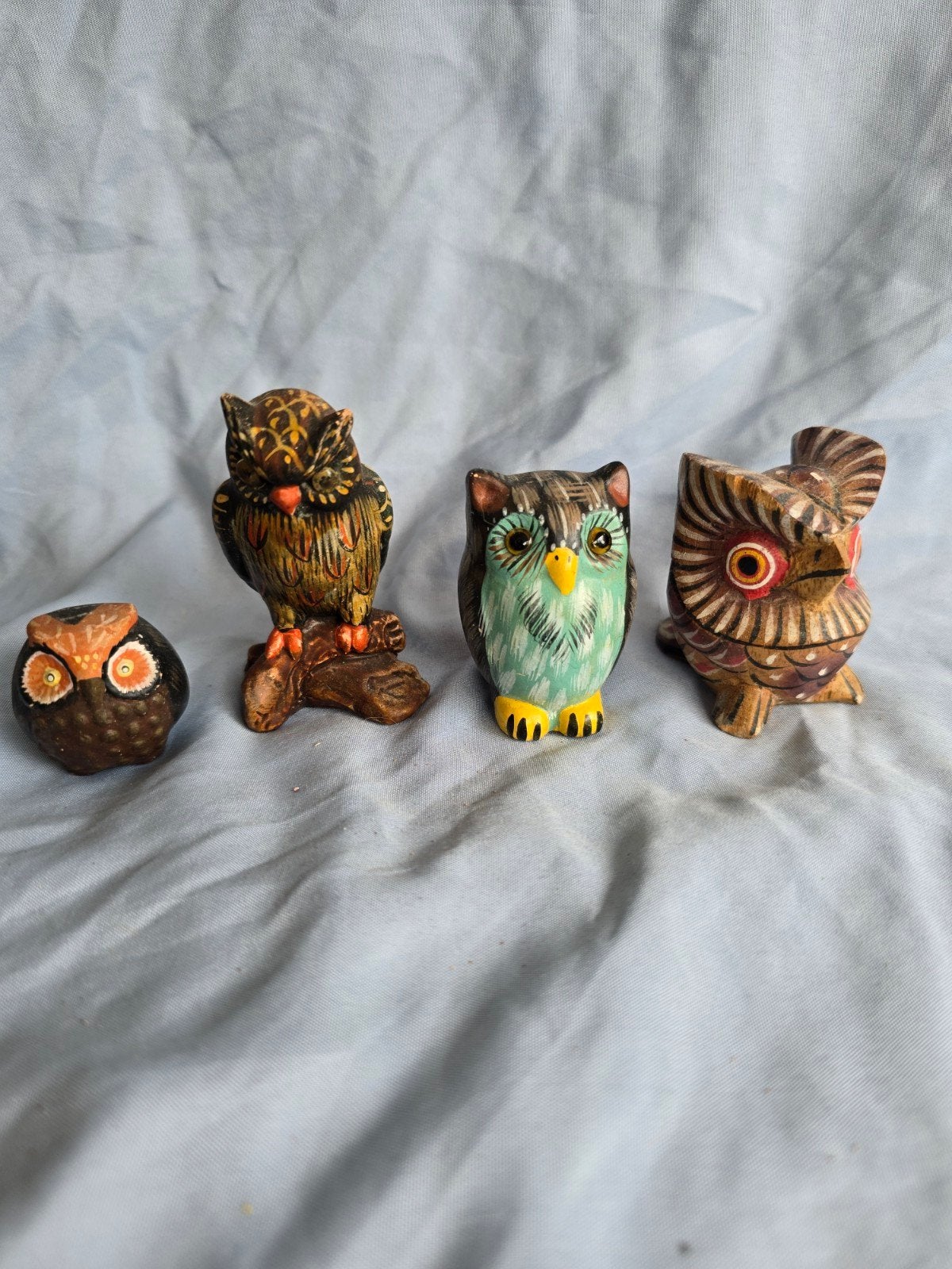 Set van 4 decoratieve uiltjes, Minder dan 20 cm, Handgemaakt, Ophalen of Verzenden, Overige materialen