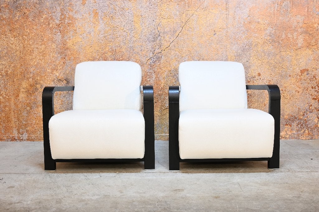 ZGANieuw 2 witte leren Leolux Hemmingway design fauteuils, Leolux, Leolux, 75 tot 100 cm, Ophalen of Verzenden