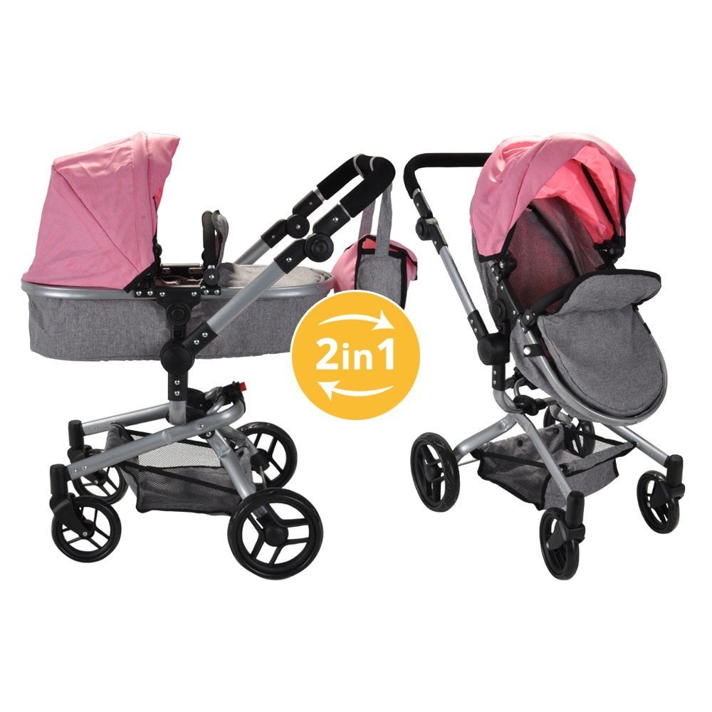 2-in-1 lichtroze Poppenwagen & Buggy, Verstelbare duwstang, Zo goed als nieuw, Ophalen, Kinderwagen