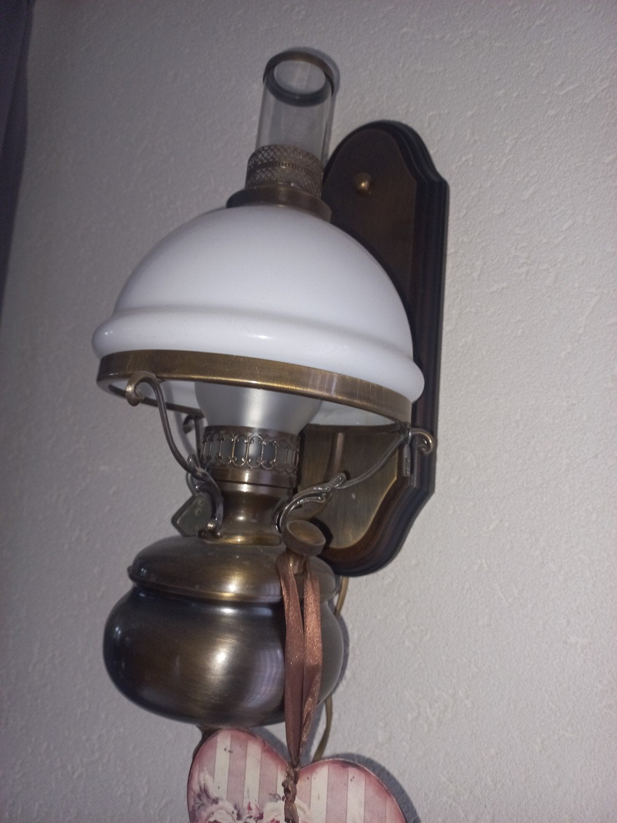 5 delige set Bronzen lampen met melkwit glas - ook per stuk, Ophalen