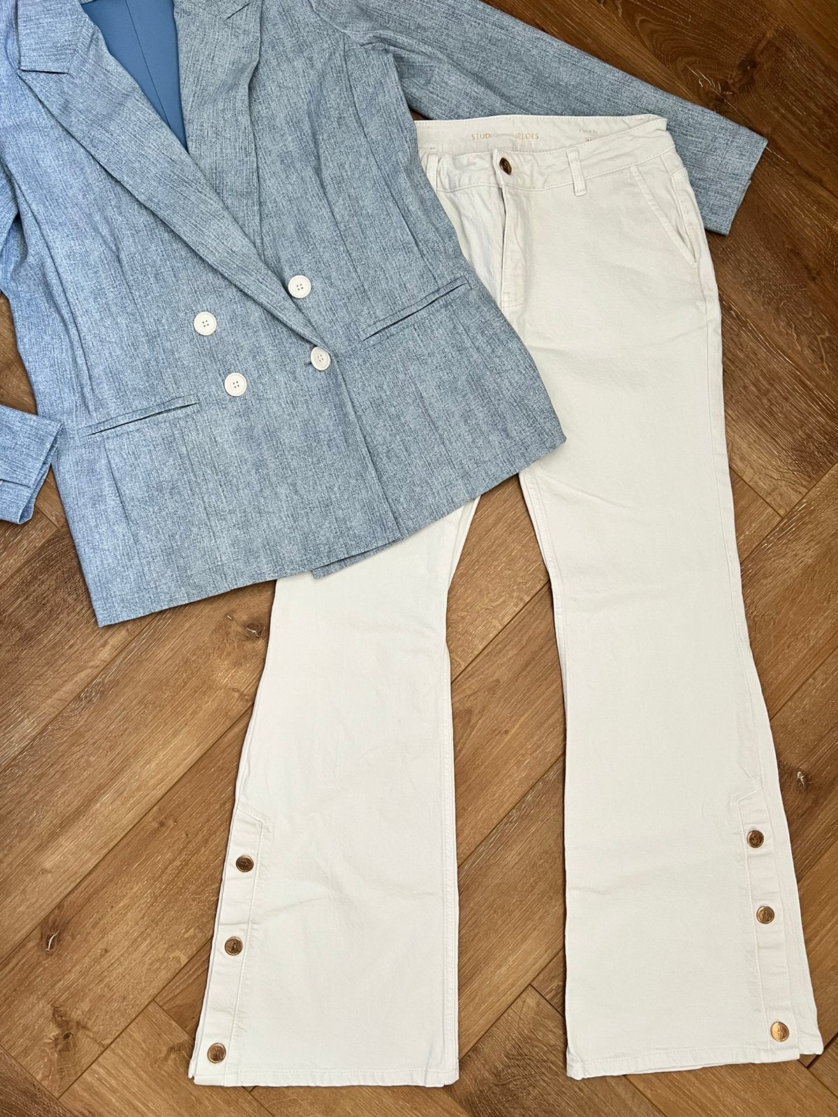 Studio anneloes denim blazer S & flair jeans broek M, Maat 38/40 (M), Blauw, Ophalen of Verzenden, Zo goed als nieuw