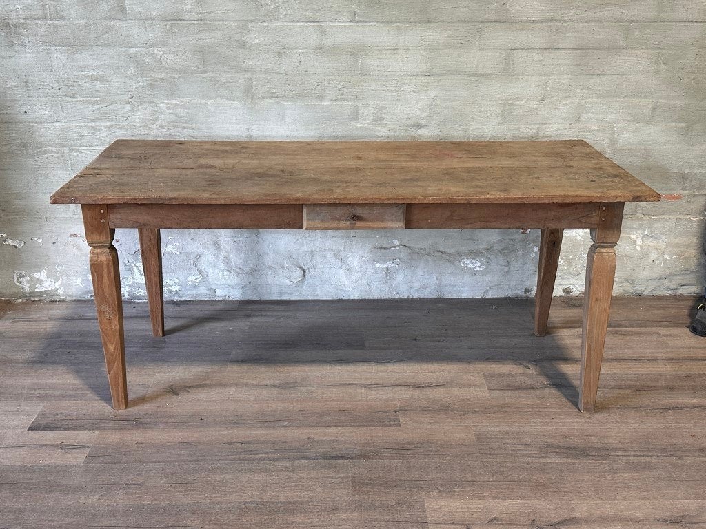 Antieke Franse eettafel met 1 lade - 180 x 78 cm + 78 cm, Huis en Inrichting, Gebruikt, Authentiek landelijk, Teakhout, Vijf personen of meer