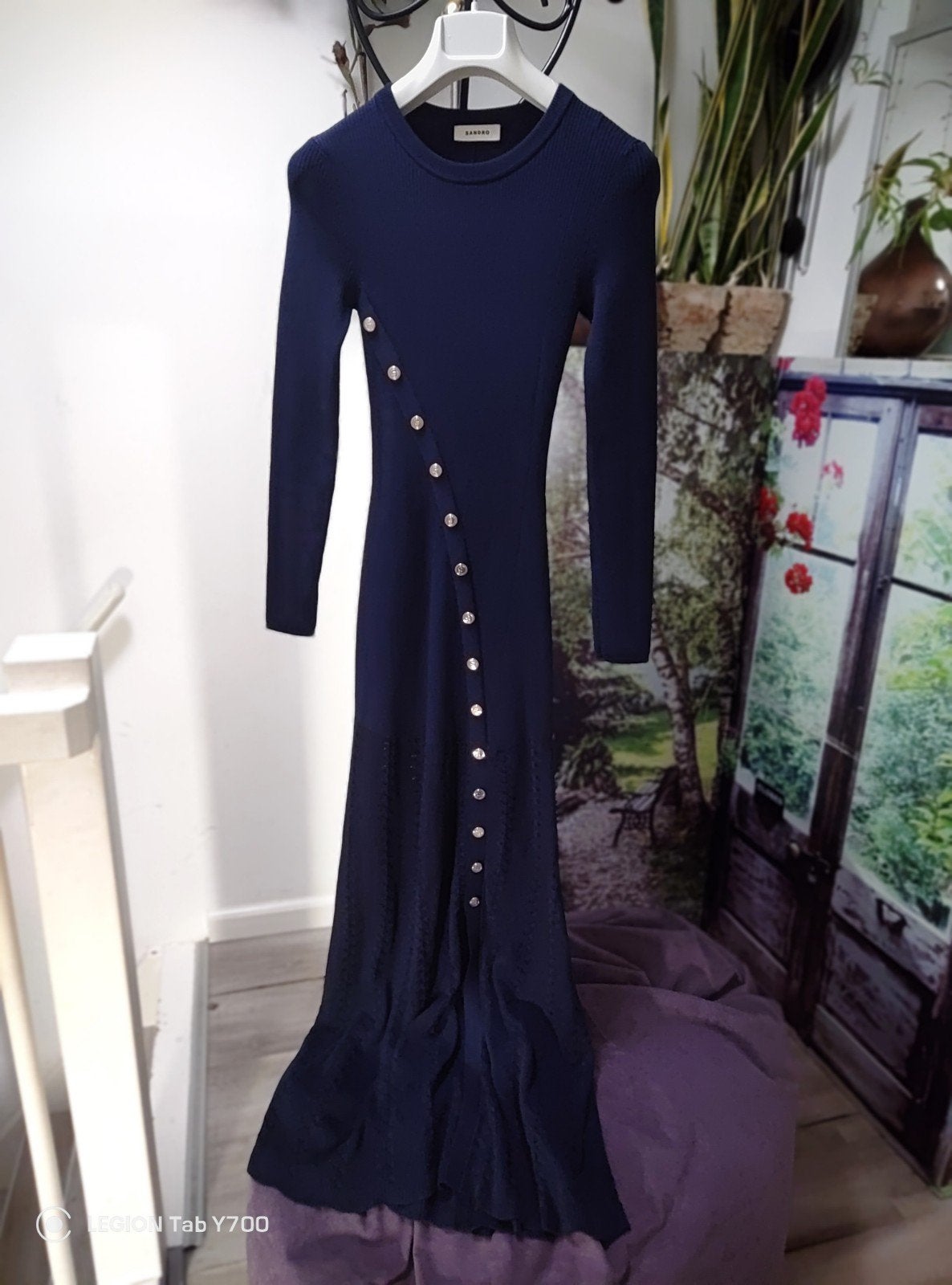 Sandro marineblauwe gebreide jurk met knoopdetails S/XS, Kleding | Dames, Blauw, Sandro, Ophalen of Verzenden, Zo goed als nieuw