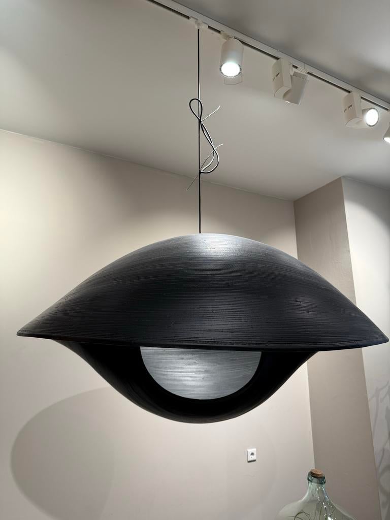Duran Interieurs Bamboo Valbonne 120Ø Schelp Lamp Zwart, Huis en Inrichting, Lampen | Hanglampen, Ophalen of Verzenden, Zo goed als nieuw