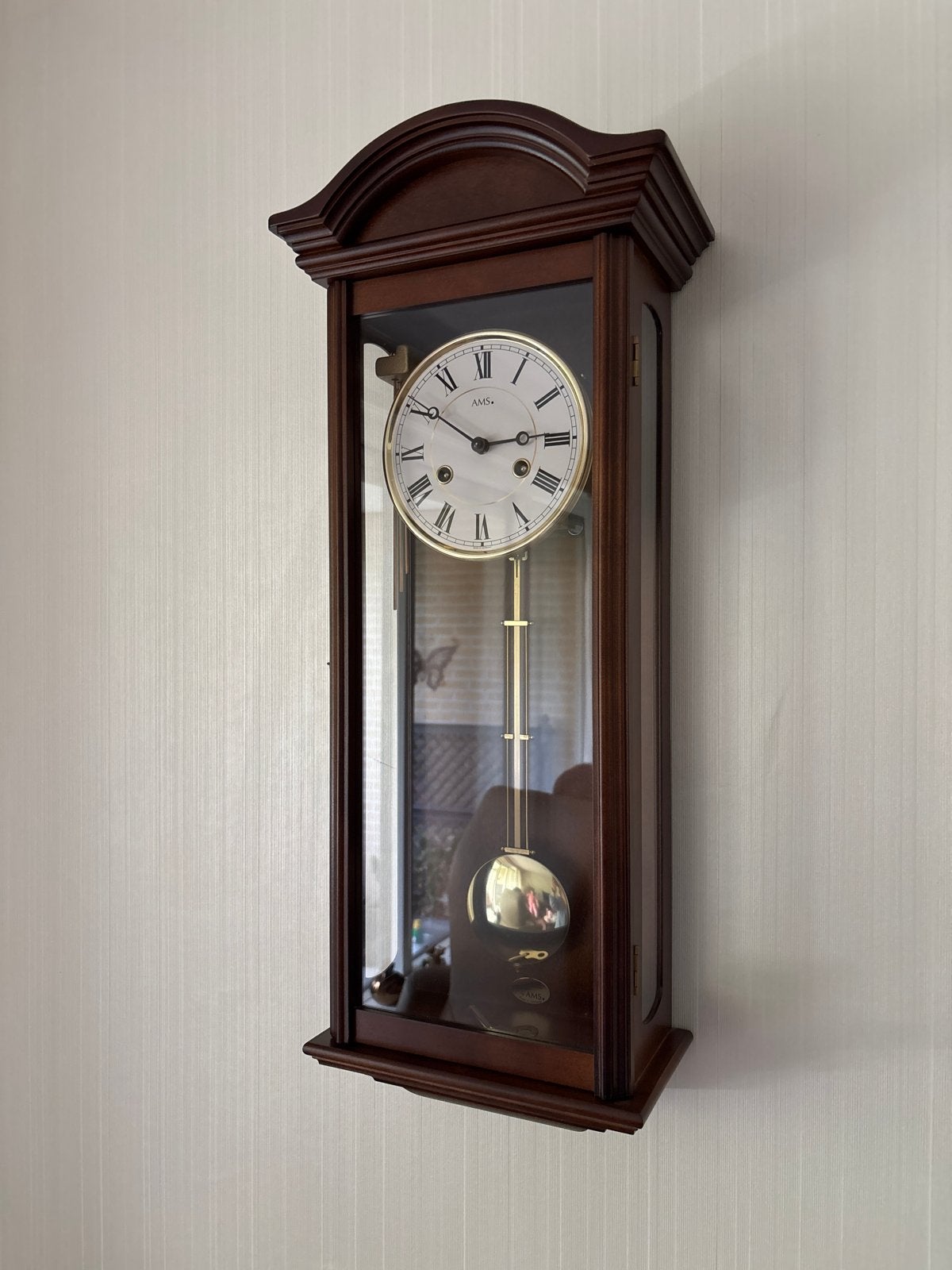 Noten houten AMS regulateur met Westminster, Ophalen of Verzenden