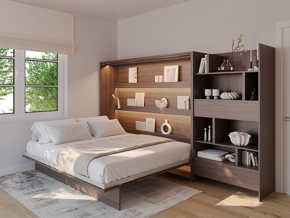 Concept opklapbed horizontaal - 160x200 - Walnoot, Huis en Inrichting, Niet ingevuld, Niet ingevuld, Niet ingevuld