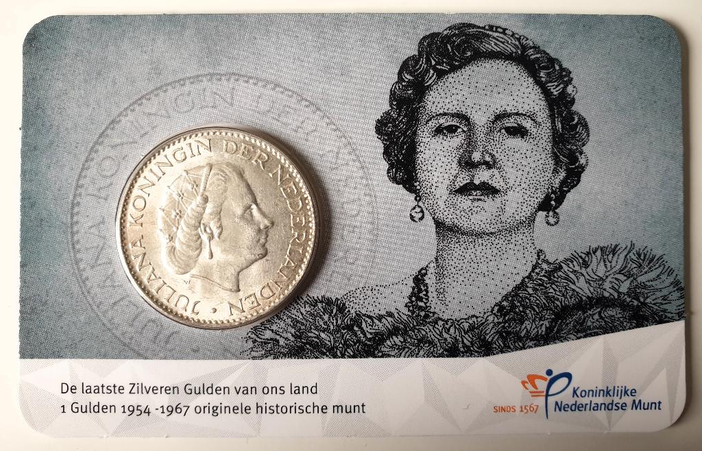 Coincard bijna afscheid 60 jaar zilveren Gulden 1955, Verzenden, Koningin Juliana, 1 gulden, Losse munt