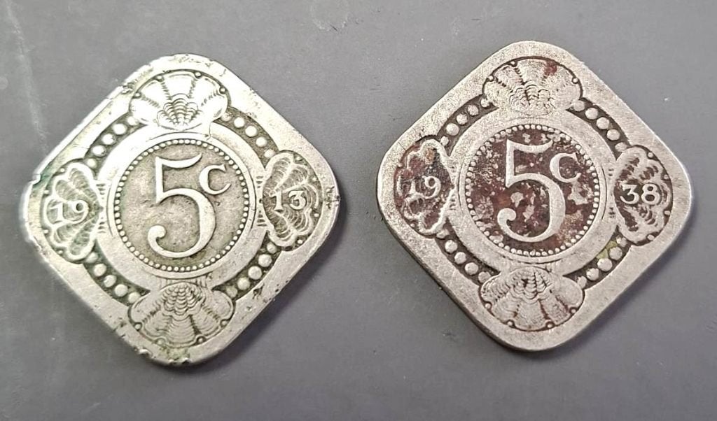 Nederland 2 x 5 Cent Stuiver Wilhelmina 1913 + 1938, Ophalen of Verzenden, Koningin Wilhelmina, 5 cent, Setje