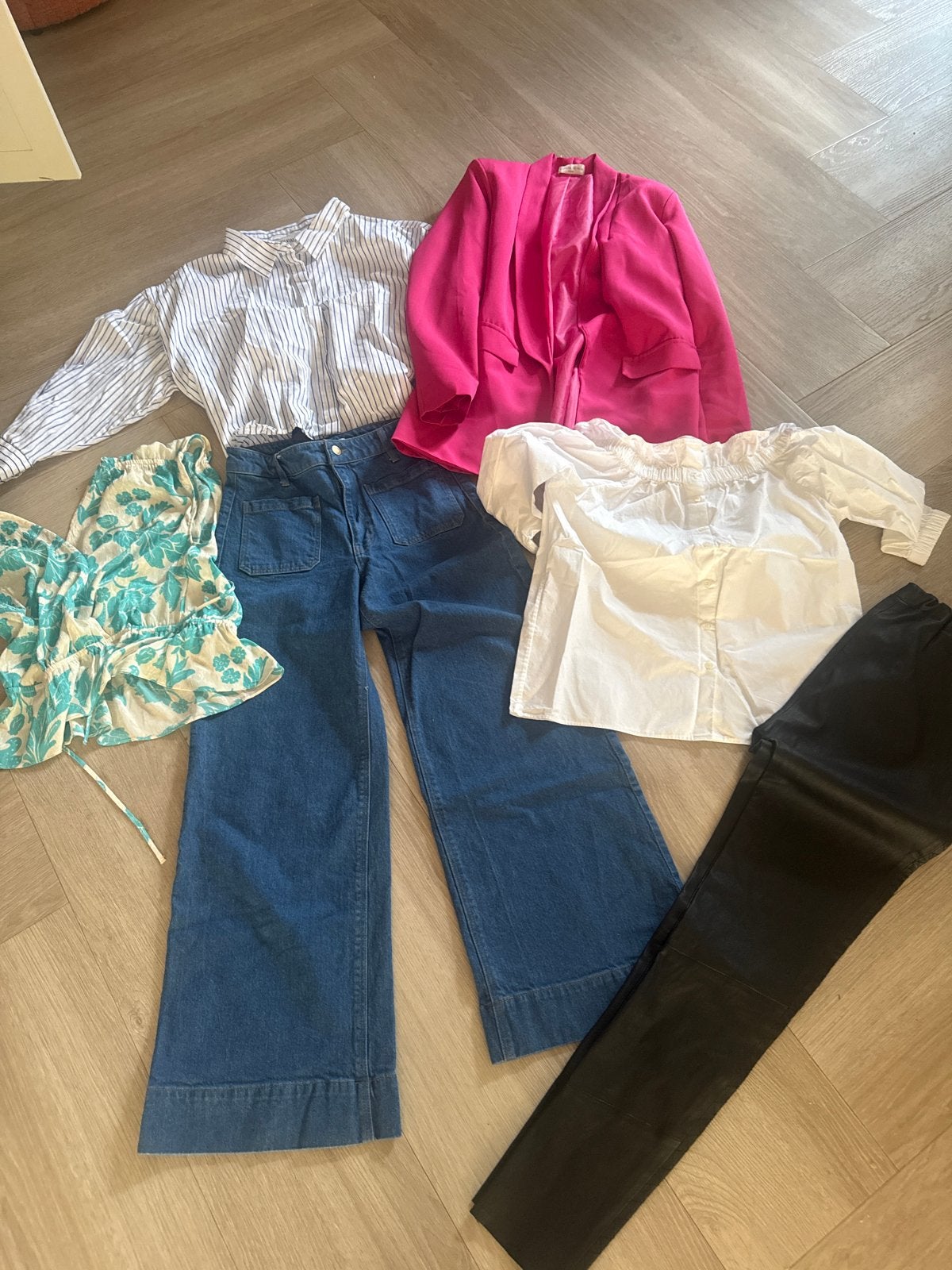 Kledingpakket maat M: spijkerbroek, blouses, colbert, leren, Verzenden, Zo goed als nieuw