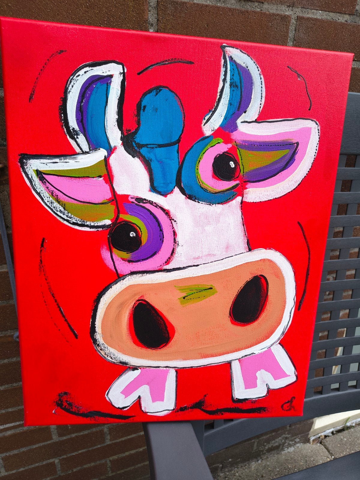 Vrolijk Koe Schilderij 'Déjà Moo' van C.M. Leushuis, Ophalen of Verzenden