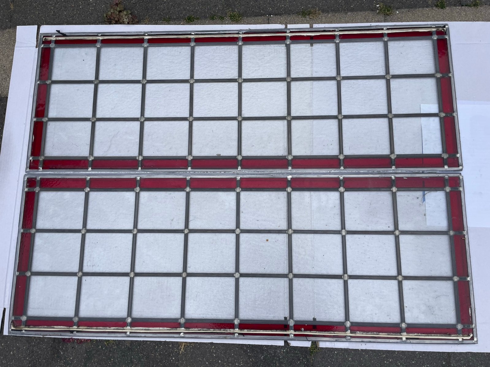 Glas in lood rood wit kathedraal glas 5 grote panelen, Doe-het-zelf en Verbouw, Glas en Ramen, Ophalen, Gevelraam of Ruit, Gebruikt