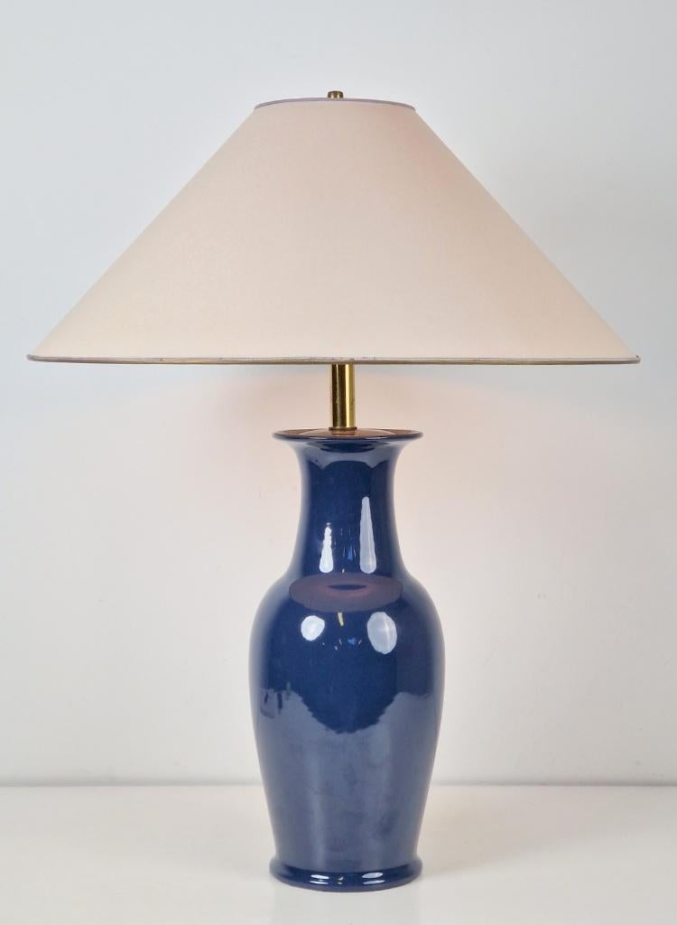 Vintage jar tafellamp keramiek blauw messing france 1980, N, N, Regency vintage eclectic, Overige materialen