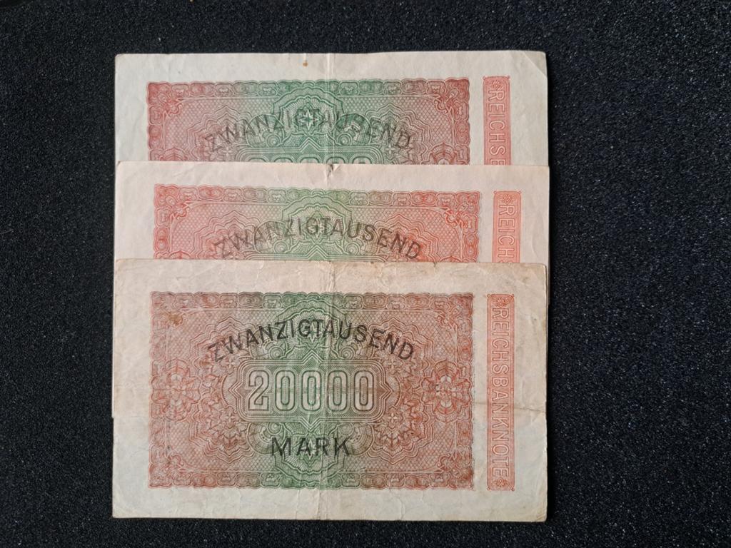 3x 20000 Mark biljetten uit Duitsland (1923), Postzegels en Munten, Bankbiljetten | Europa | Eurobiljetten, Setje, Duitsland, Ophalen of Verzenden