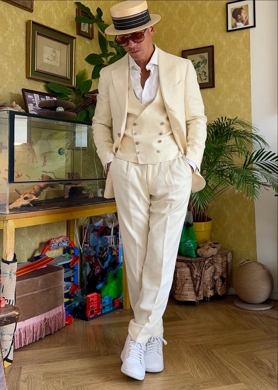 Suitsupply Havana Pak - Off White Herringbone - Maat 48, Ophalen of Verzenden, Zo goed als nieuw, Maat 48/50 (M), Beige
