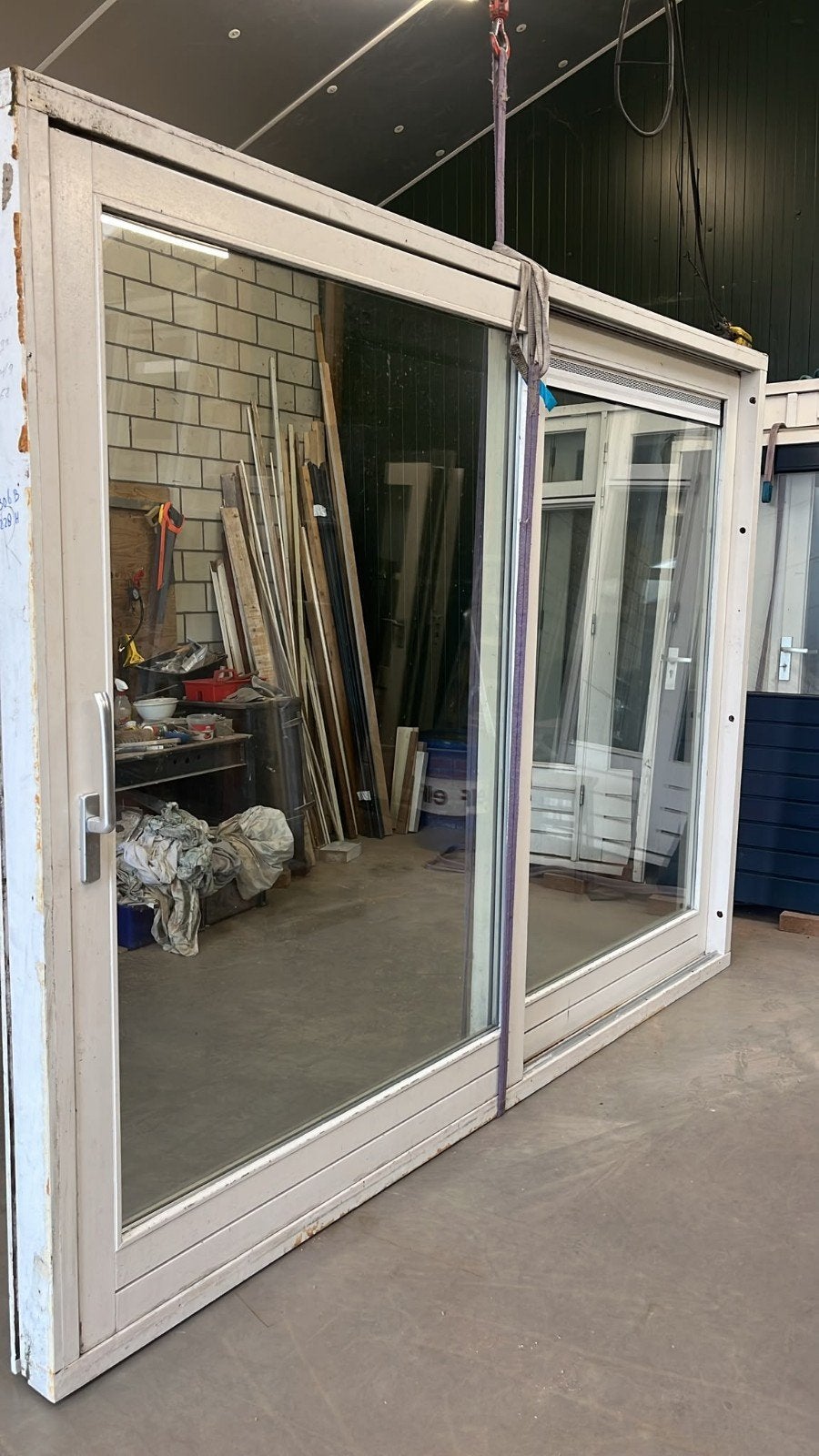 hardhouten schuifpui met dubbel glas 306 br 228 cm hoog, Ophalen, Gebruikt, 225 cm of meer, 150 tot 225 cm