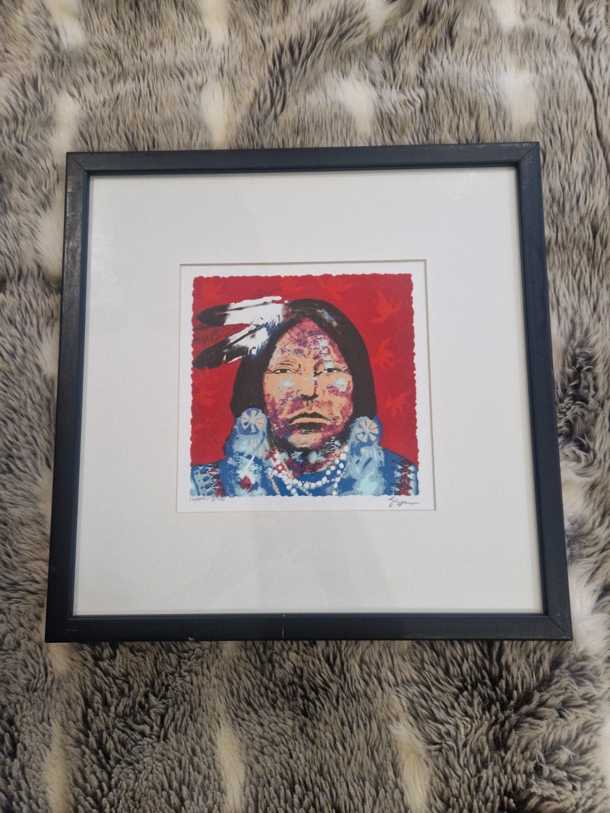 Esben Greger Hagen - Zeefdruk Indianenportret, Antiek en Kunst, Gelimiteerde oplage, Papier/karton, Zeefdruk, Ophalen of Verzenden