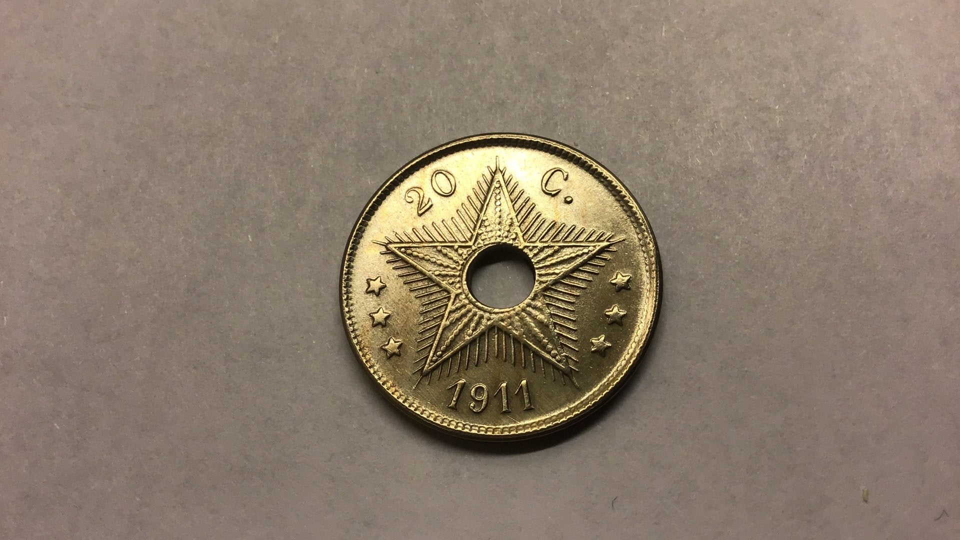 Belgisch Congo mooie 20 centimes 1911., Ophalen of Verzenden, Overige landen