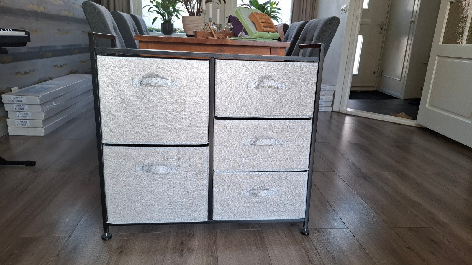 Ladekastje met 5 stoffen lades - Zwart/Grijs, Huis en Inrichting, Ophalen, Gebruikt, 50 tot 100 cm, Minder dan 100 cm