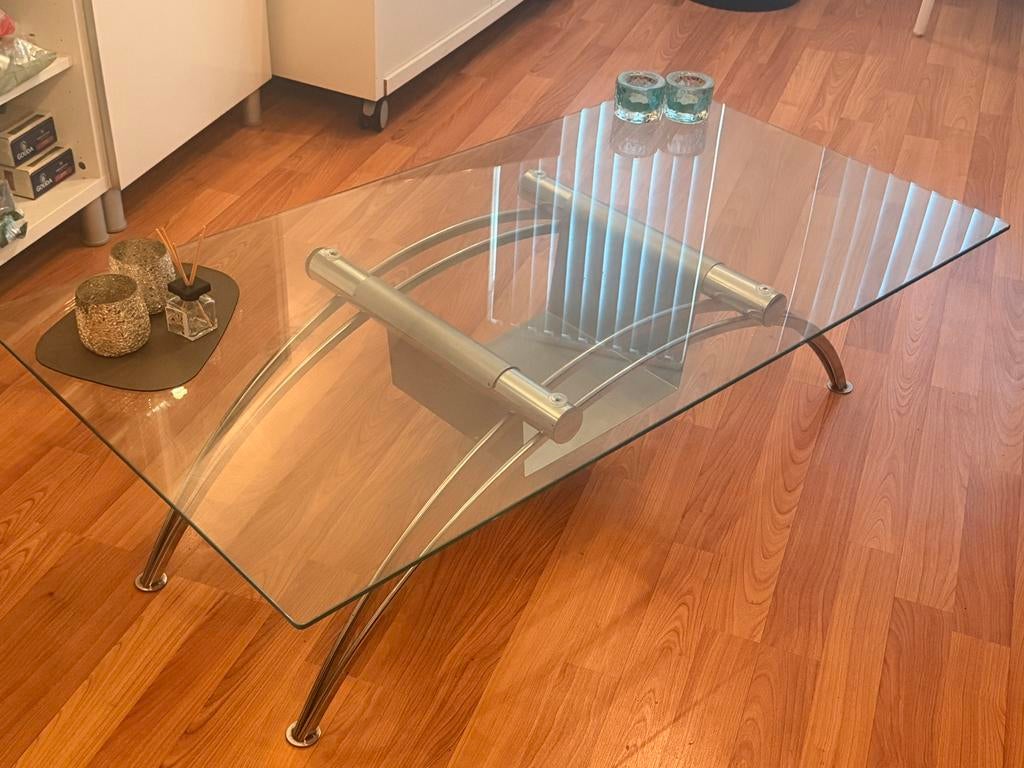 Mooie glazen salontafel, Huis en Inrichting, Tafels | Salontafels, Ophalen, Gebruikt, 100 tot 150 cm, 50 tot 100 cm
