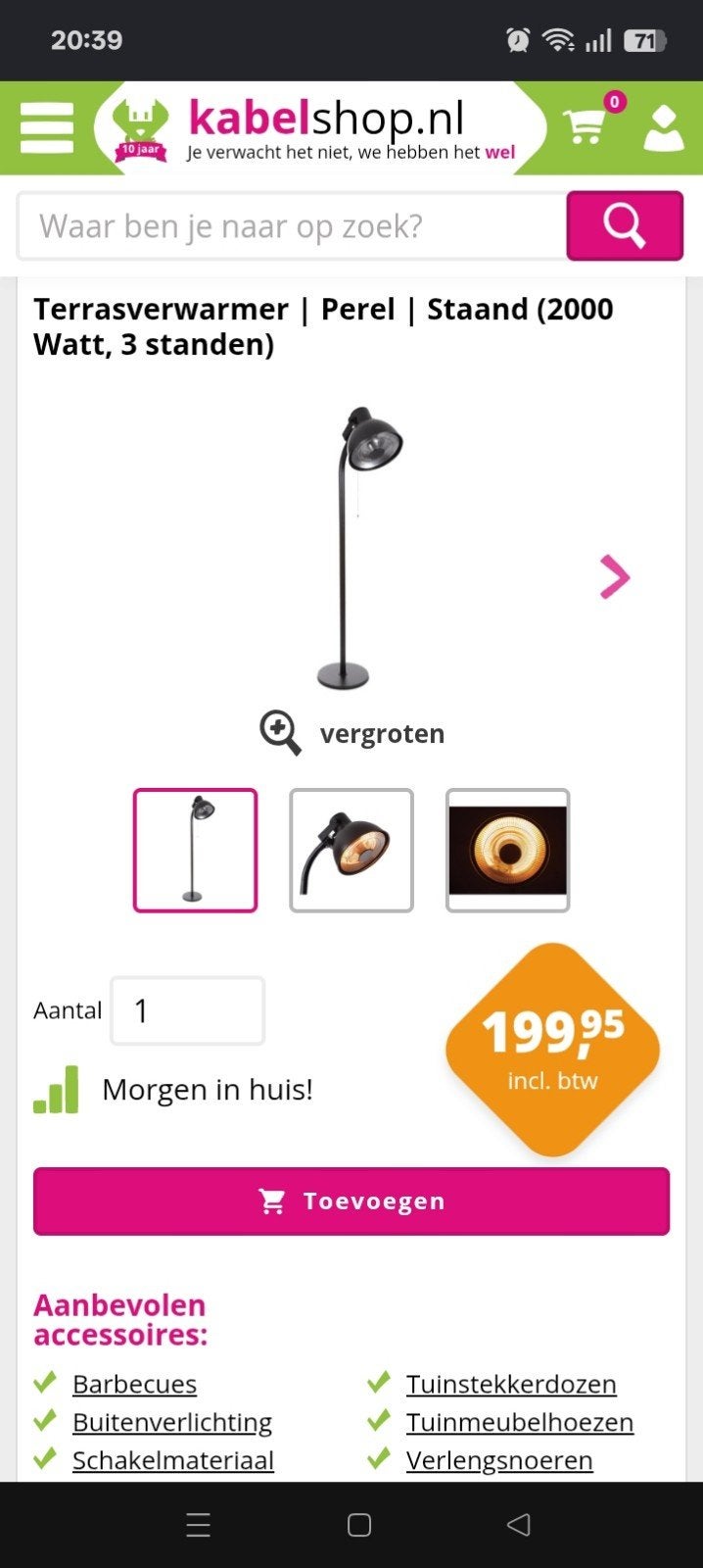 Perel Staande Terrasverwarmer 2000W - Zo goed als nieuw, Ophalen, Zo goed als nieuw, Elektrisch, Vloer