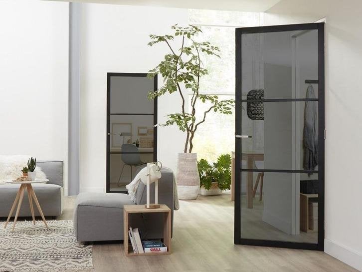 Staal look deuren met rookglas | Getint glas | Op voorraad, 80 tot 100 cm, 215 cm of meer, Binnendeur, Niet ingevuld