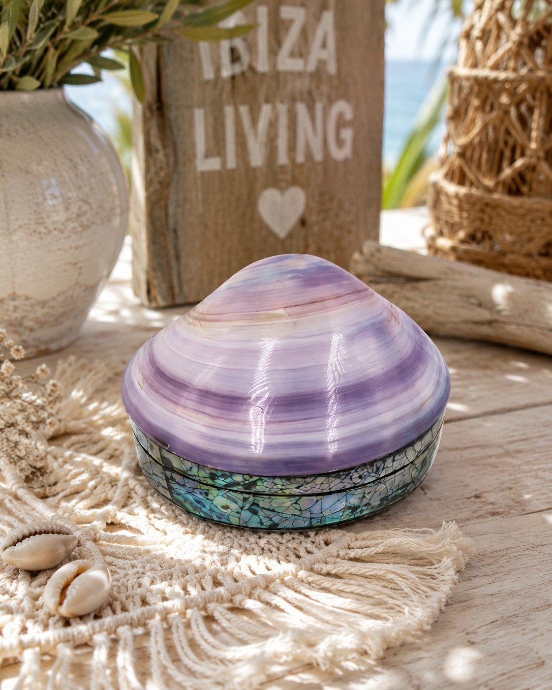 Paarse Schelp Sieradendoos met Parelmoer, Boho, Nieuw, Ophalen of Verzenden, Natuurlijk materiaal