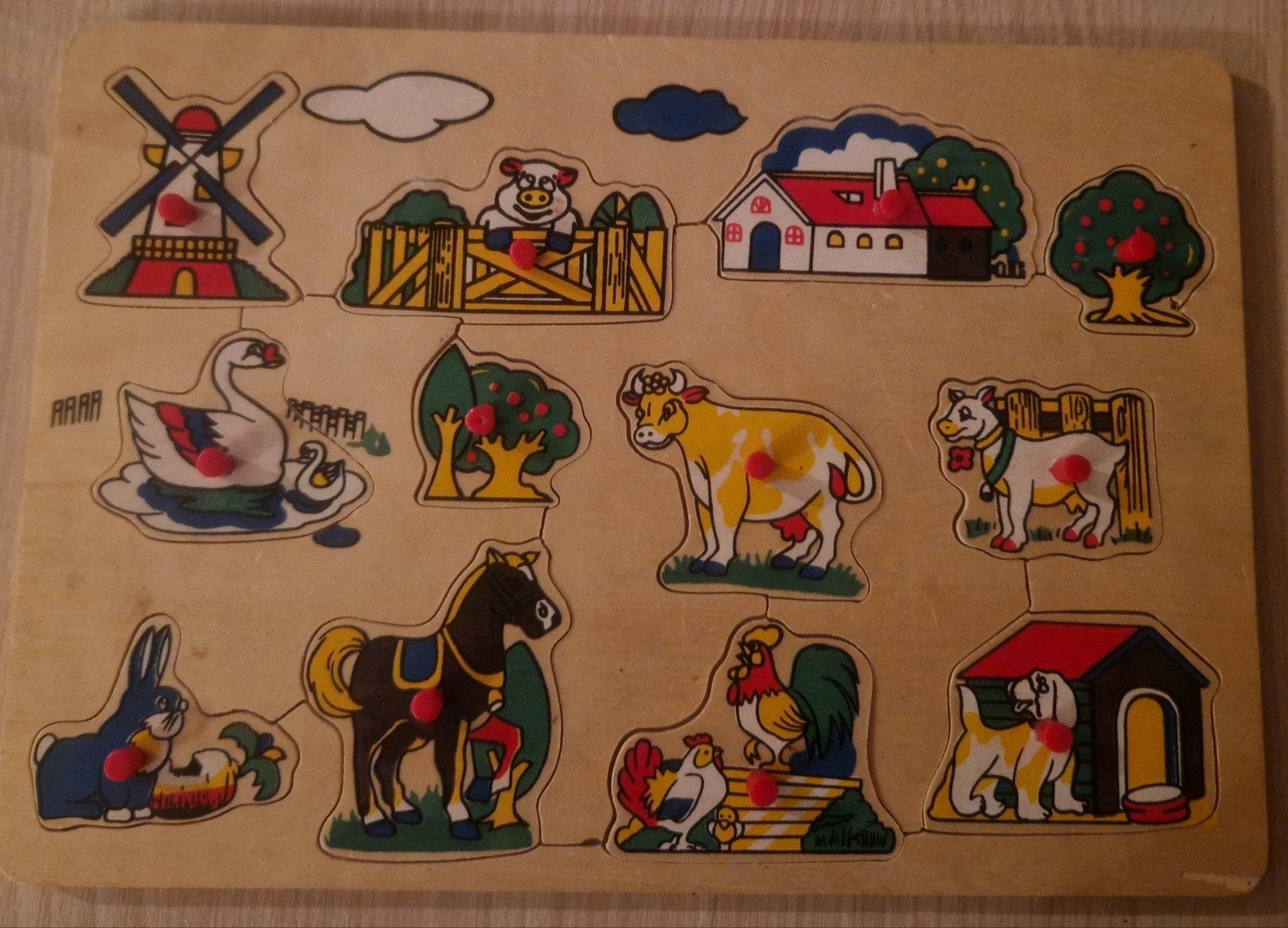 Houten boerderij en circus puzzel voor kinderen, 2 tot 4 jaar, Gebruikt, 10 tot 50 stukjes, Ophalen of Verzenden