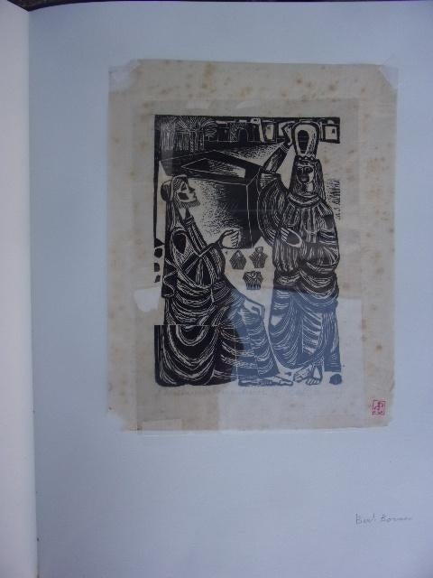 Bouman, Bert - Christus en de Samaritaanse vrouw Houtsnede, Antiek en Kunst, 1950 - 1999, Religie, Met tekst, Ophalen of Verzenden