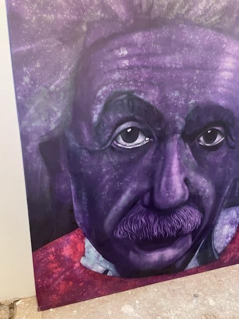 Heel groot paars schilderij portret Einstein. Jan Bollaert., Ophalen