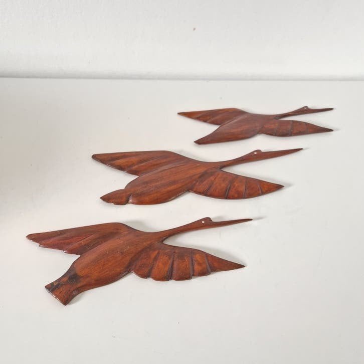 Set 3 Vintage Houten Wandvogels Jaren '50/'60, Huis en Inrichting, Woonaccessoires | Wanddecoraties, Gebruikt, Wandsculptuur, Vintage